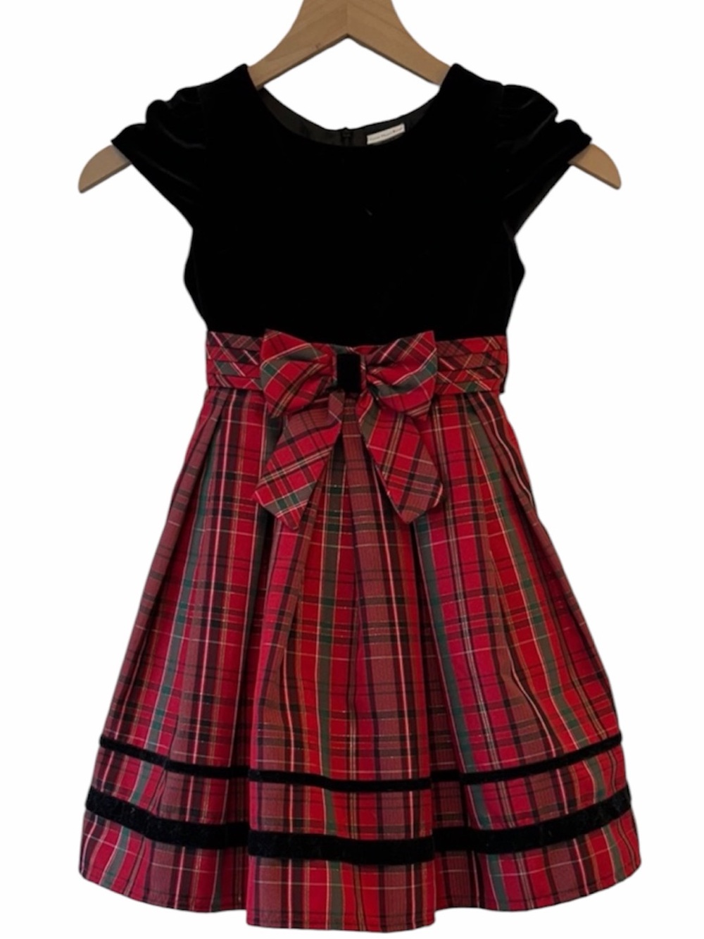 Sweet Heart Rose Black Velvet and Red Plaid Kids Dress